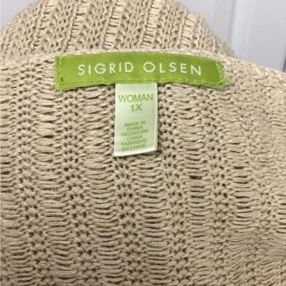Sigrid Olsen 3/4 Sleeve Scoop Neck 100% Linen Ribbed Knit Sweater, size 1X - Picture 5 of 8